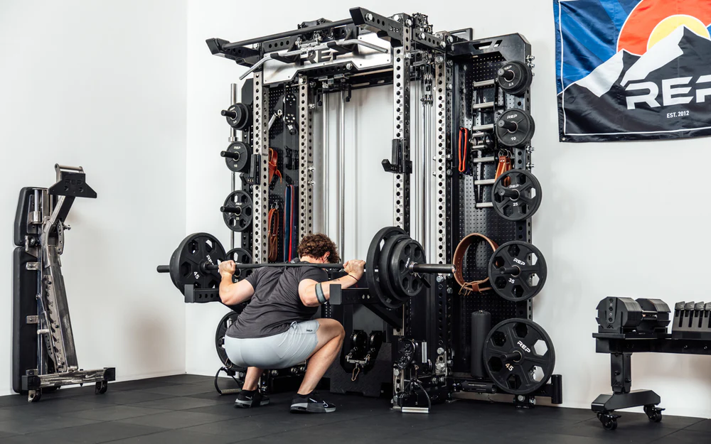 REP Wall-Mounted Ares™ 2.0 (93") – 4 Post Compact – Metallic Black – With Storage Wings | Luxury Home Gym System India