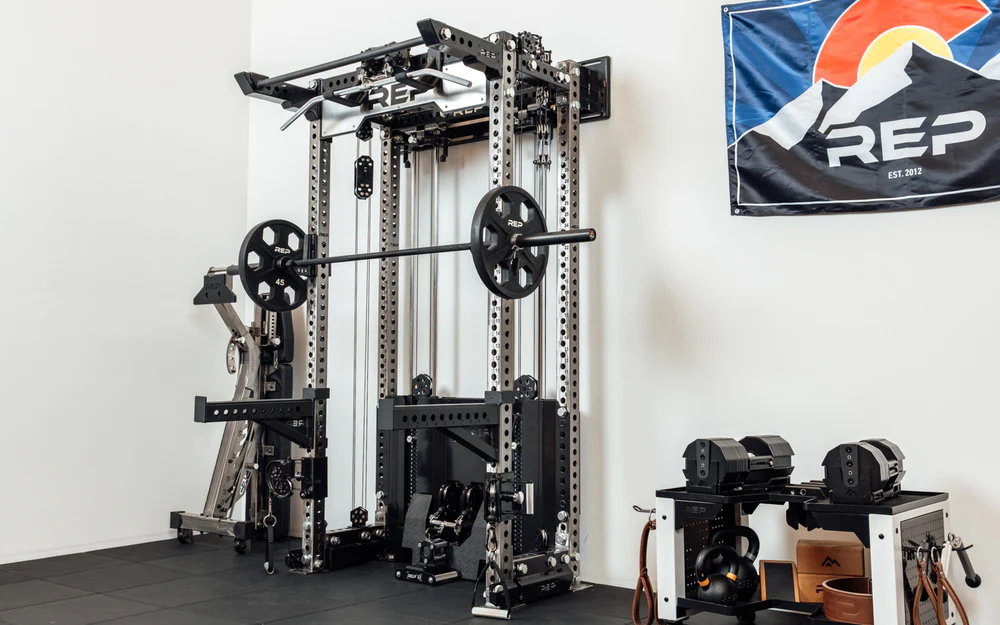 REP Wall-Mounted Ares™ 2.0 (93") – 4 Post Compact – Metallic Black – With Storage Wings | Luxury Home Gym System India